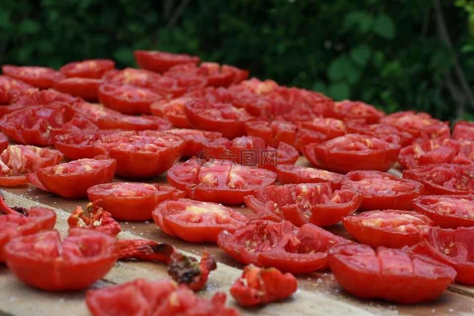 西红柿,太阳晒干的番茄,用杏干的番茄