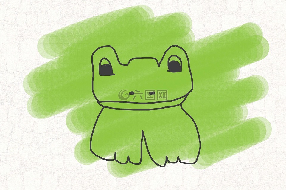 儿童绘画,青蛙,绿色