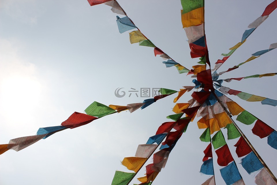 经幡,五彩,仰视