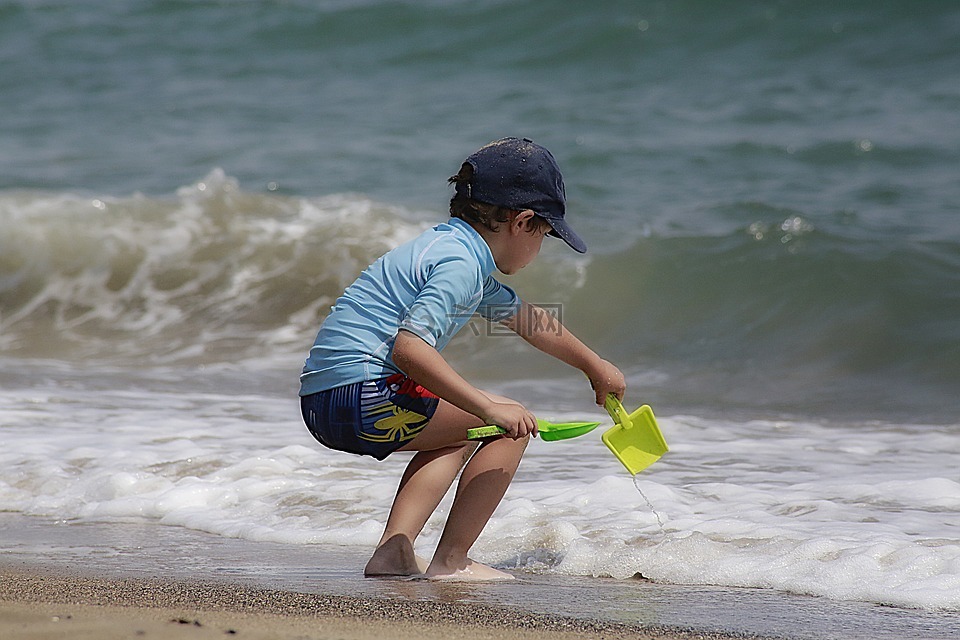 海滩,儿童,沙滩游戏