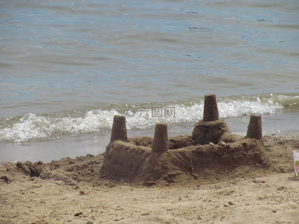 sandcastle,海滩,海洋