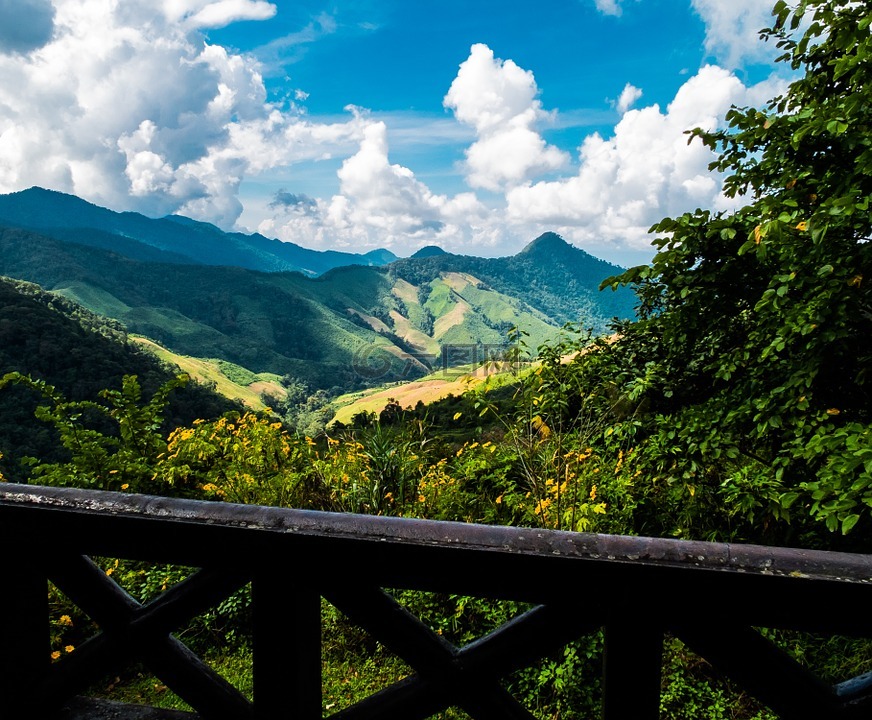 山景观,山,泰国北部
