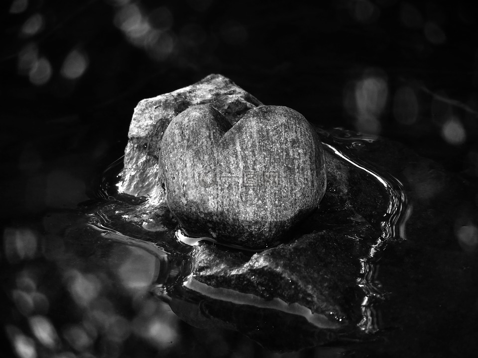 黑白摄影,石,心脏