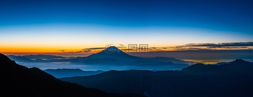 全景观,富士山,黎明之前