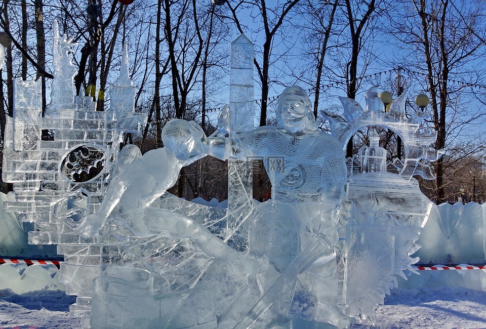 冰人物,公园,冬季
