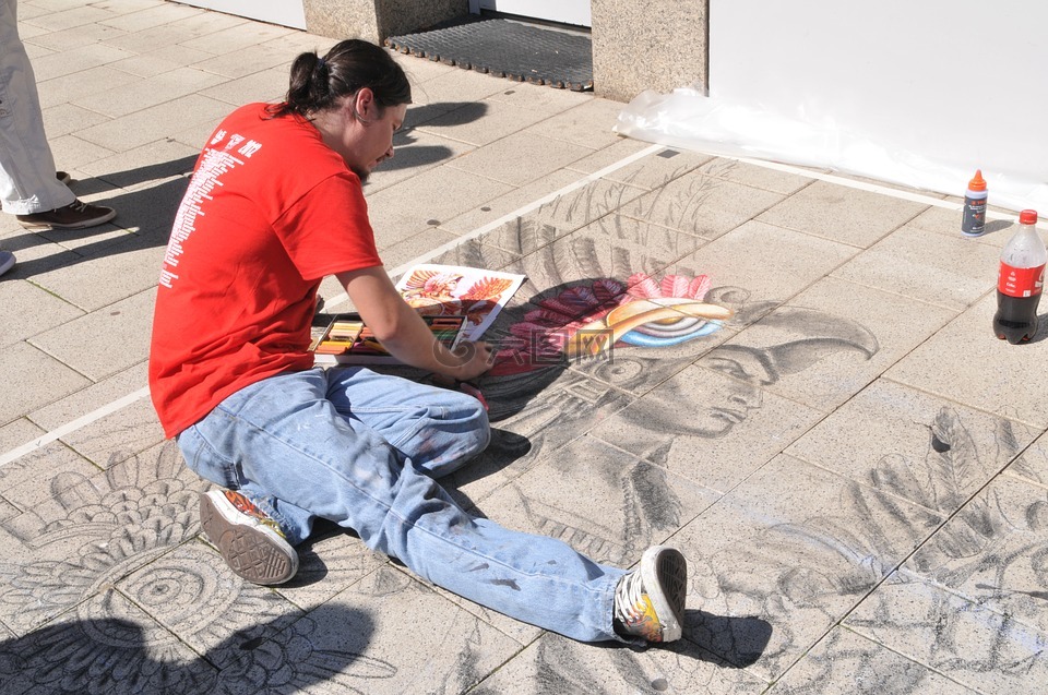 街头画家,艺术家,街头艺术