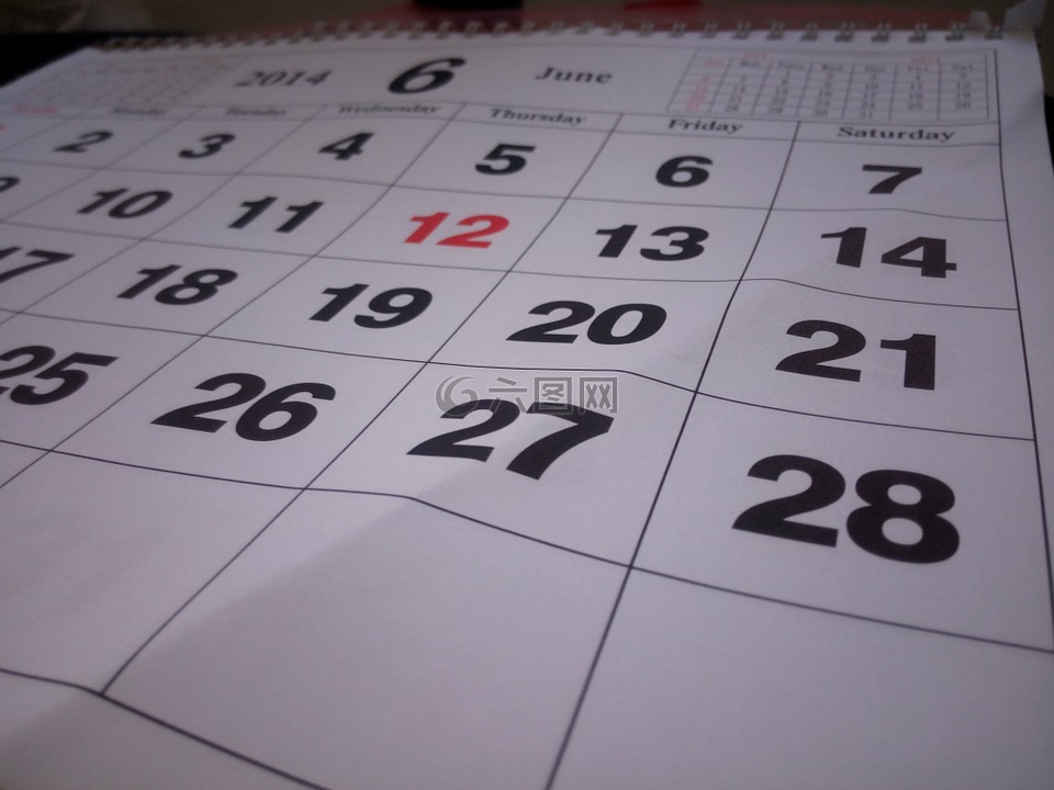 日历,每日日历,2014年6月