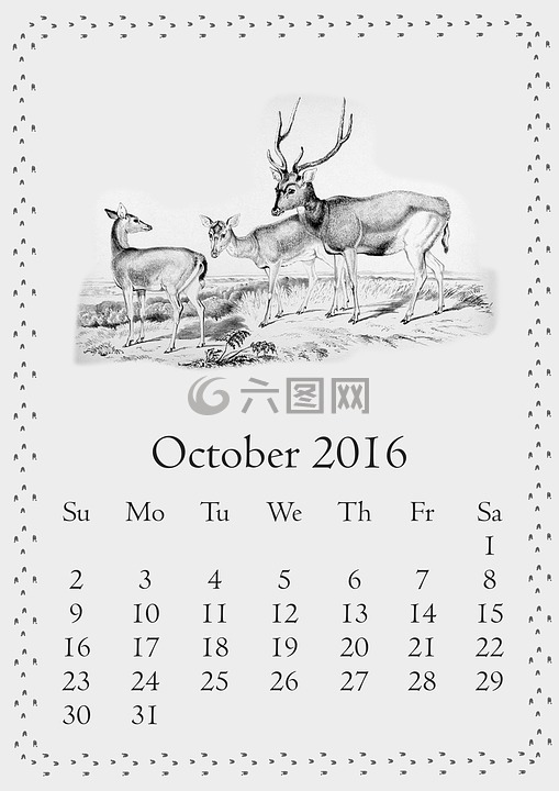 日历,十月,2016
