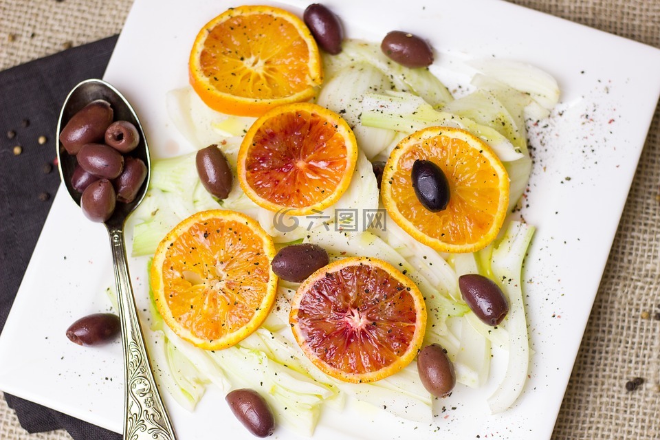 橄榄,橙,小茴香