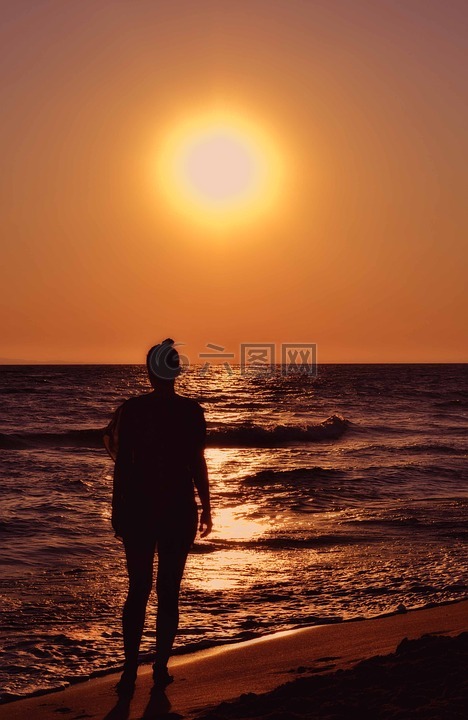 女人剪影,海边,海景