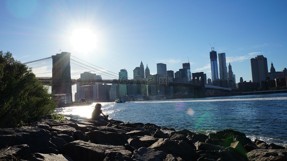 桥,太阳,曼哈顿