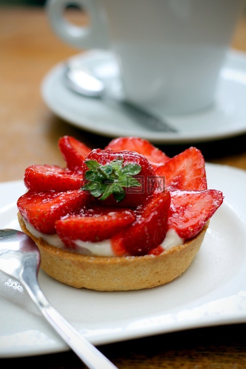 草莓馅饼,咖啡,草莓