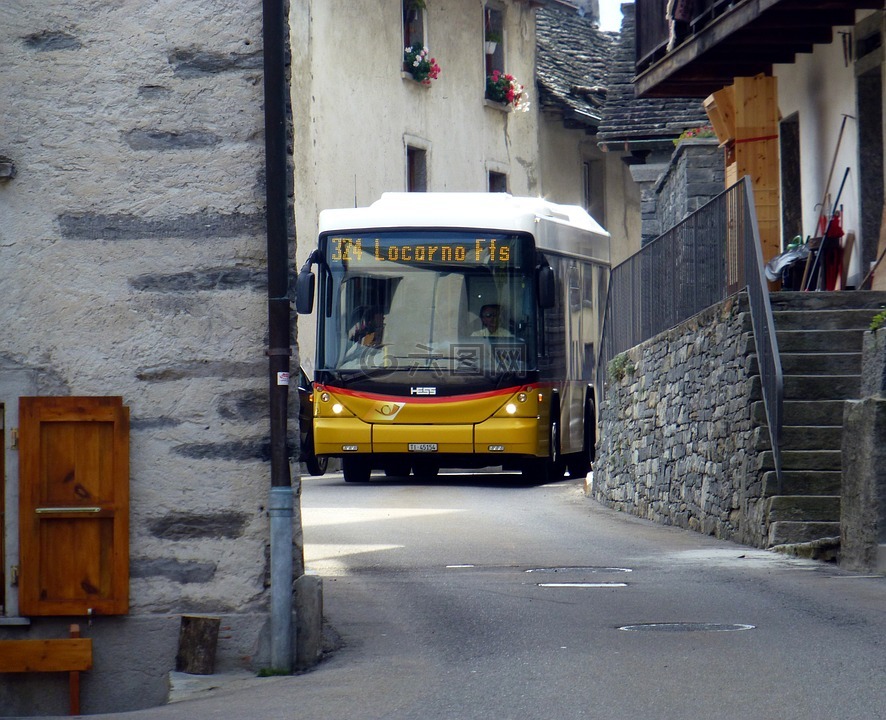 瑞士postbus,村,狭窄的道路