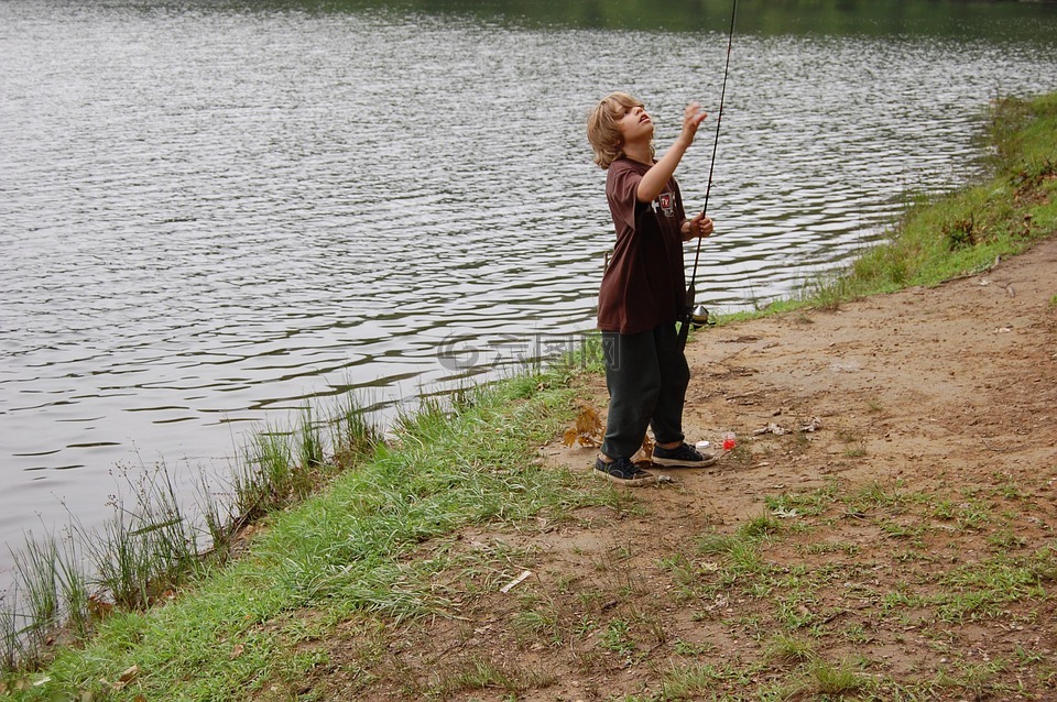 年轻,男孩,钓鱼