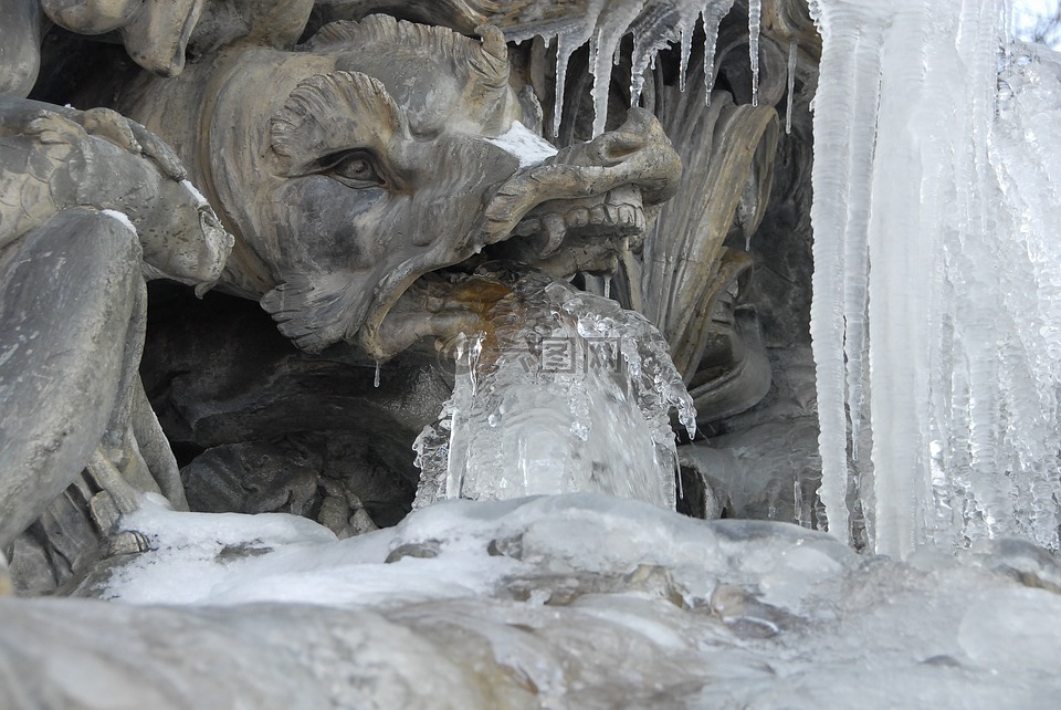 龙,雕像,冰
