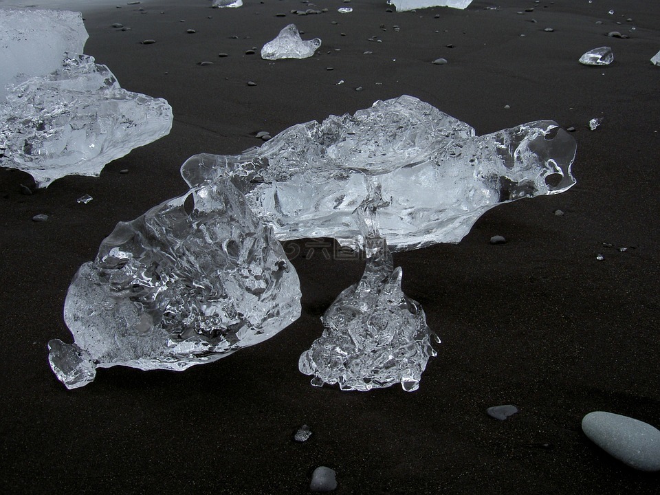 冰,透明,海滩