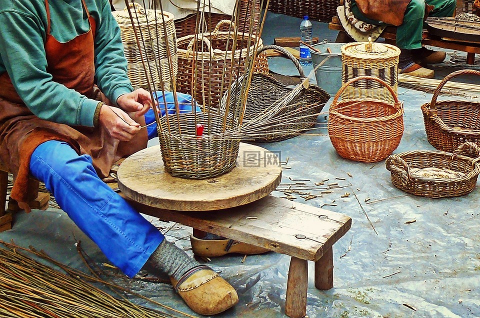 柳条制品,编织篮子,工艺