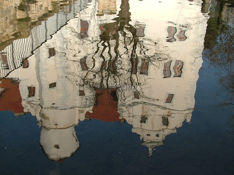 镜像,池塘,城堡 schönfeld