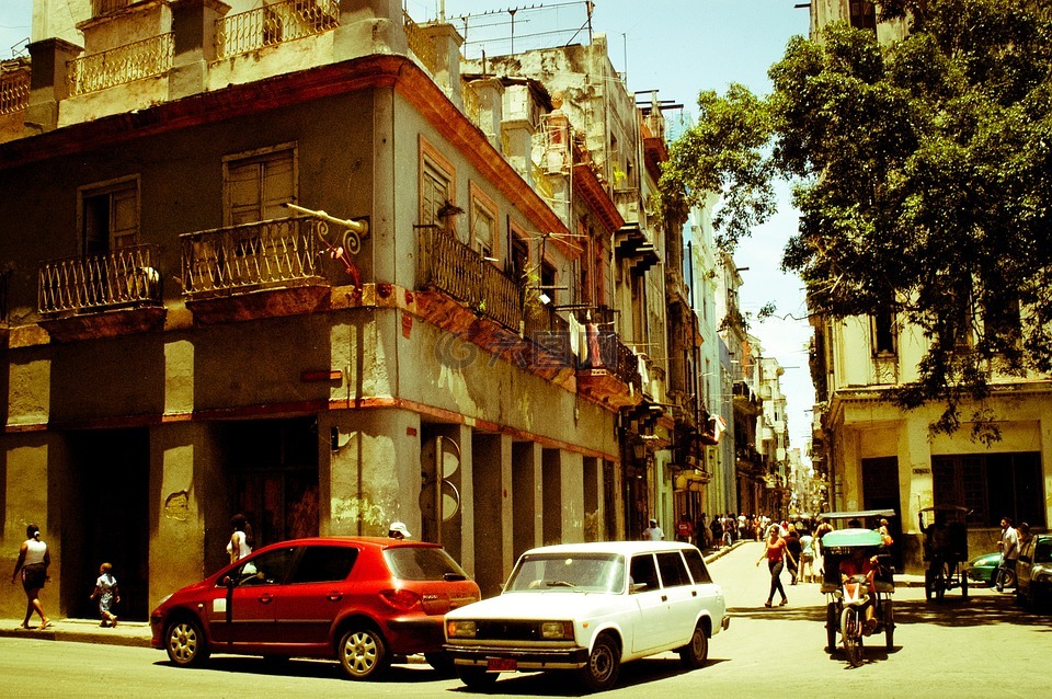 古巴,街,古董车