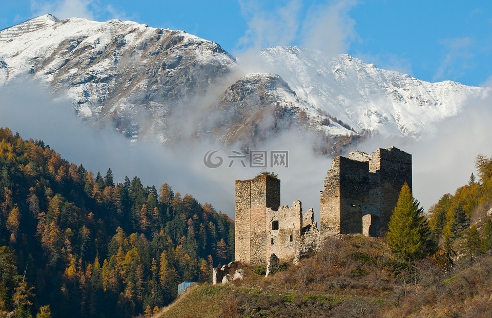 城堡,废墟,山