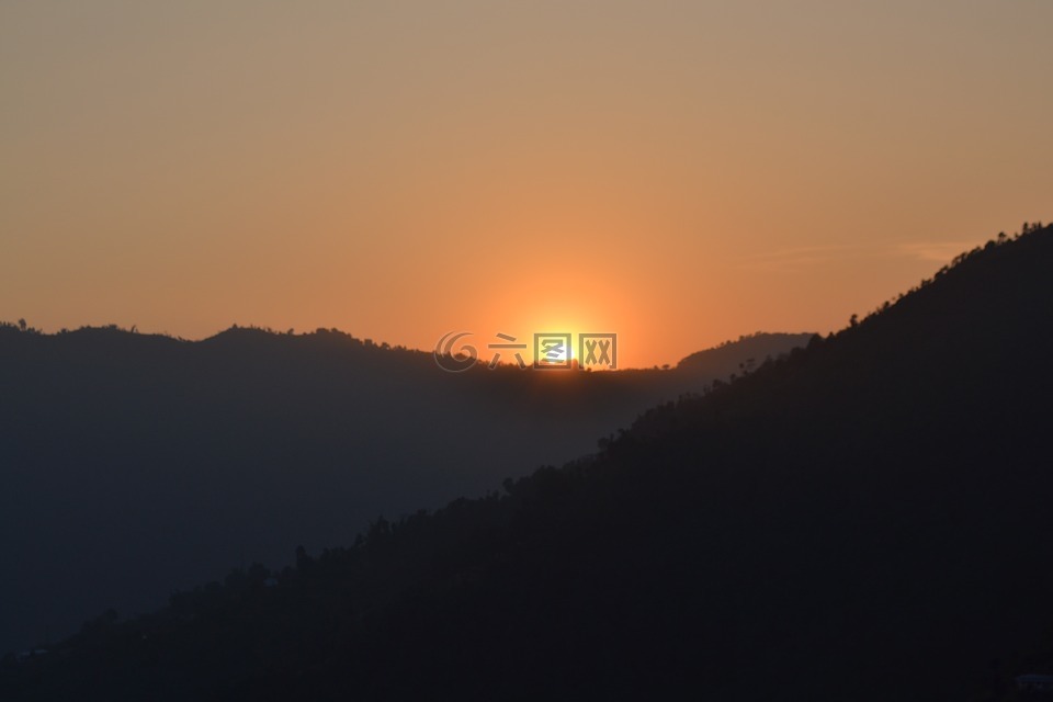 日落,尼泊尔,博克拉