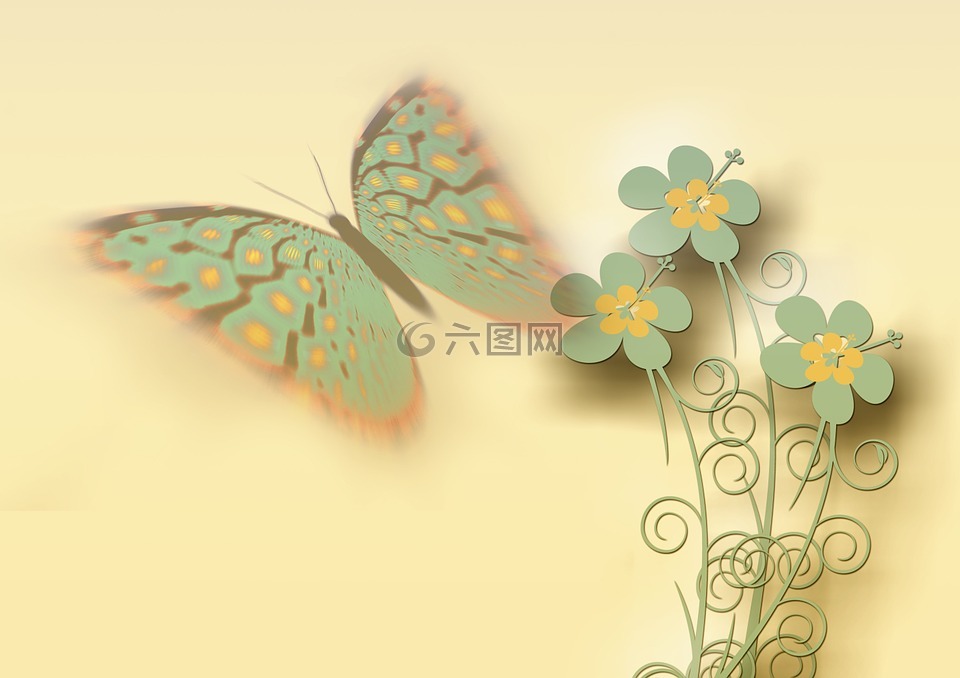 蝴蝶,鲜花,装饰