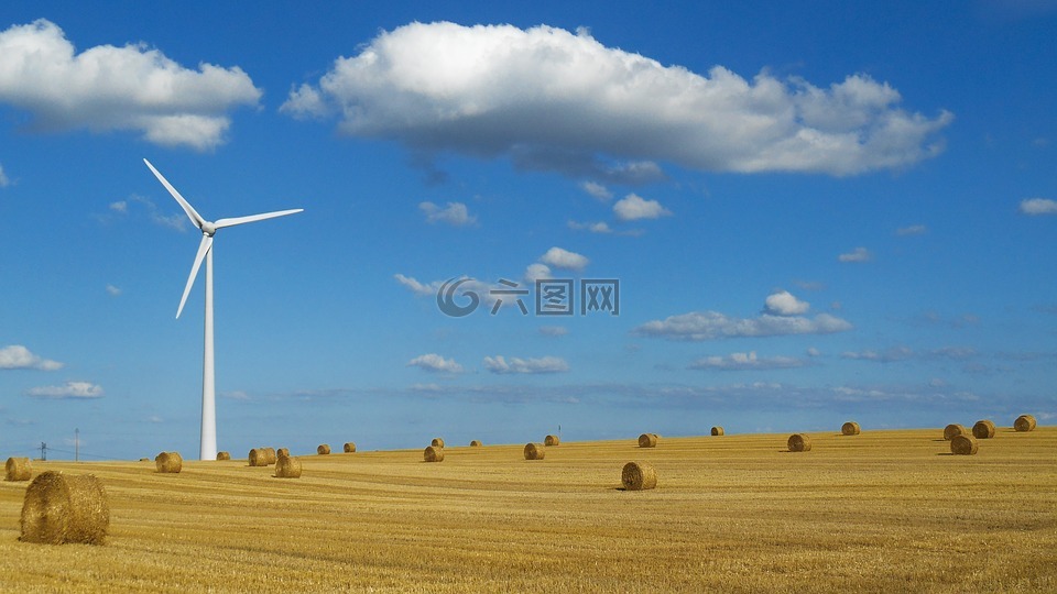 景观,风力发电机组,天空