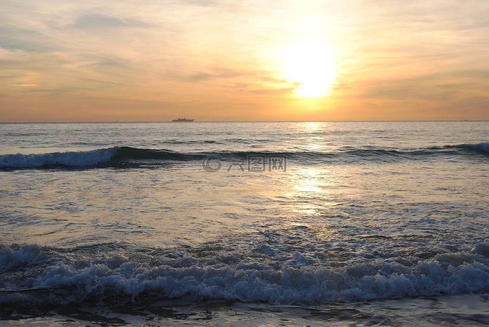 日落,海滩,扎哈拉的金枪鱼