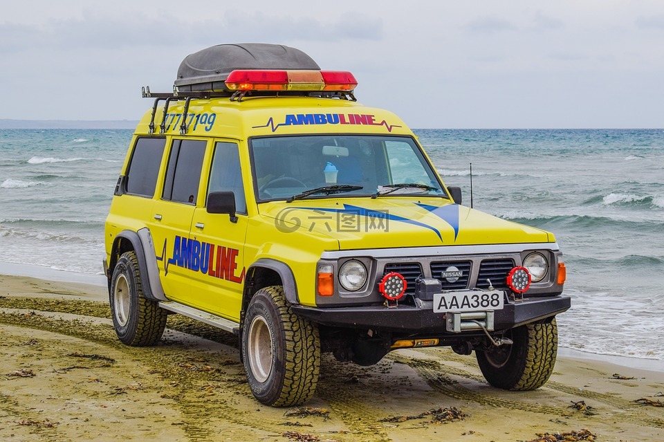 救护车,海滩,紧急