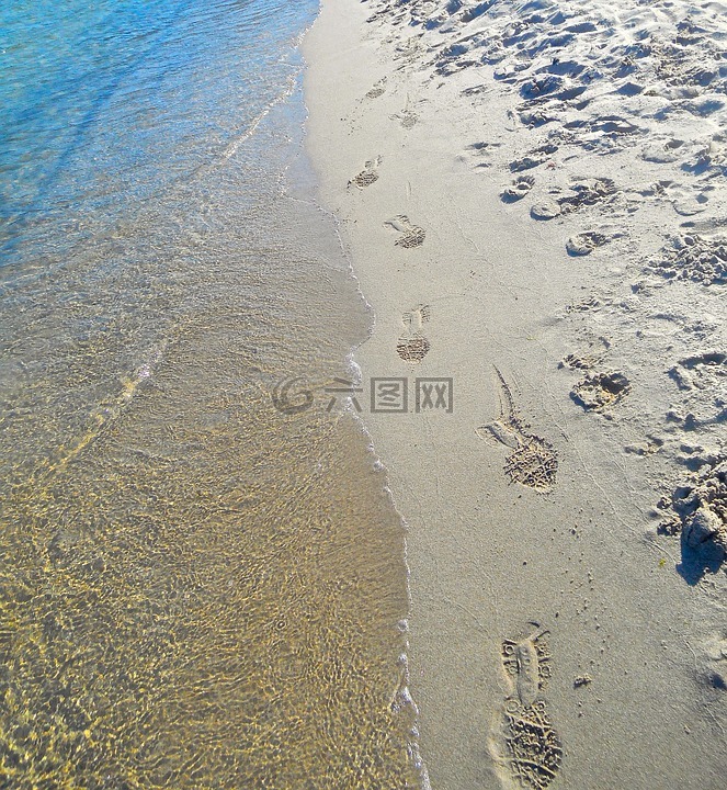 桑迪海滩,足迹,水