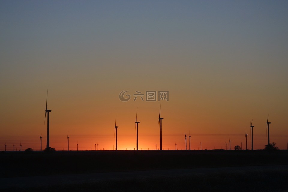 风力涡轮机,替代能源,日落