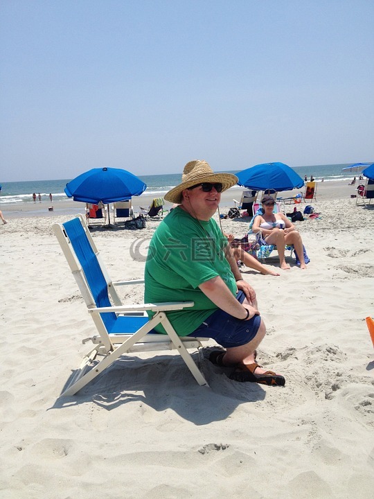 海滩,顶滑稽的帽子,夏天