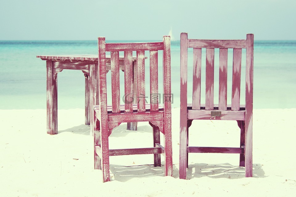 海滩,椅子,太阳