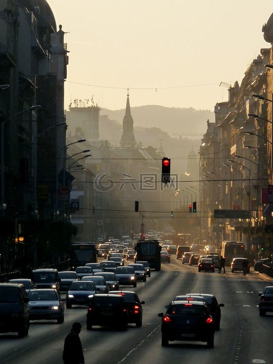 布达佩斯,街,晚上