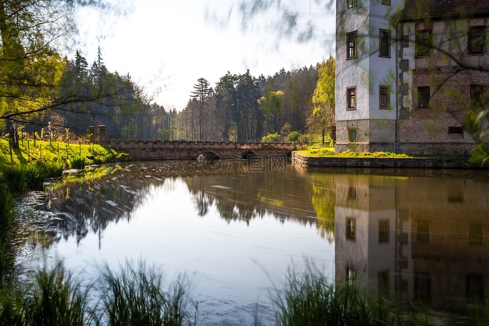 城堡,城堡护城河,桥