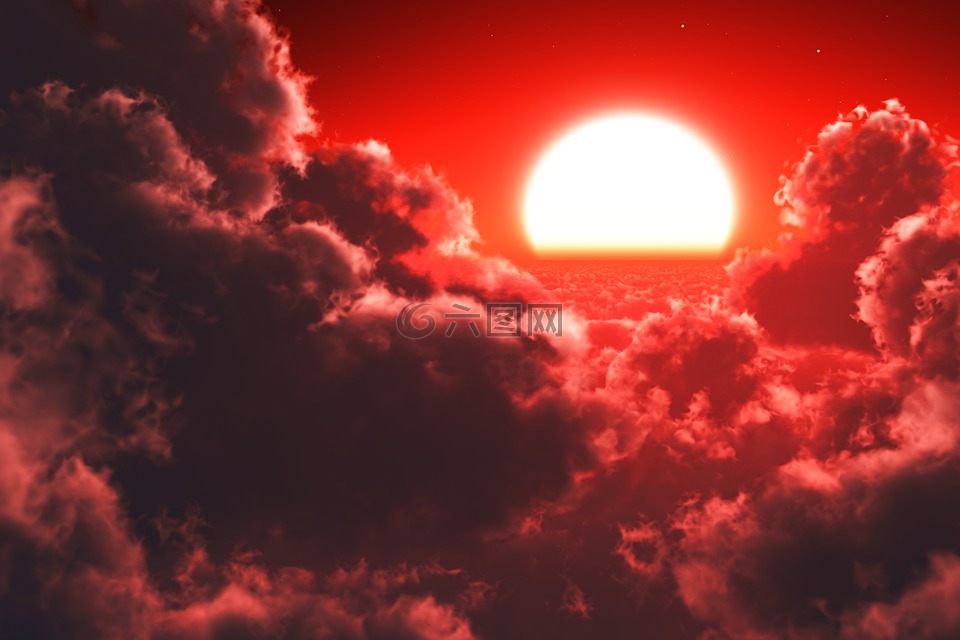 云,太阳,红色