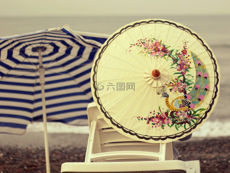 伞,日光浴,海岸