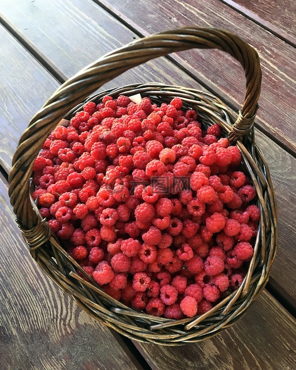 森林树莓,购物篮,野生覆盆子