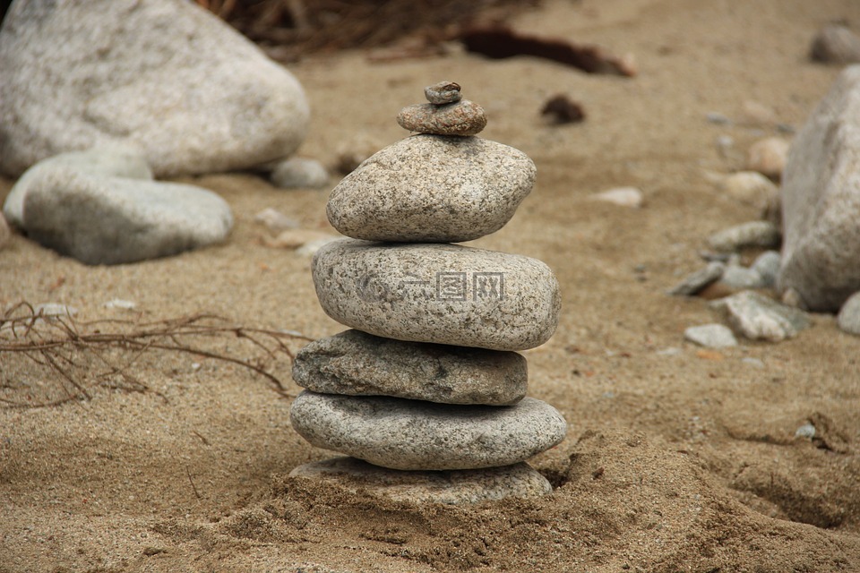 石头,鹅卵石,沙