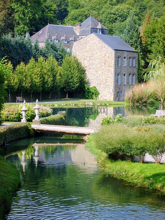 阿登,城堡,池塘