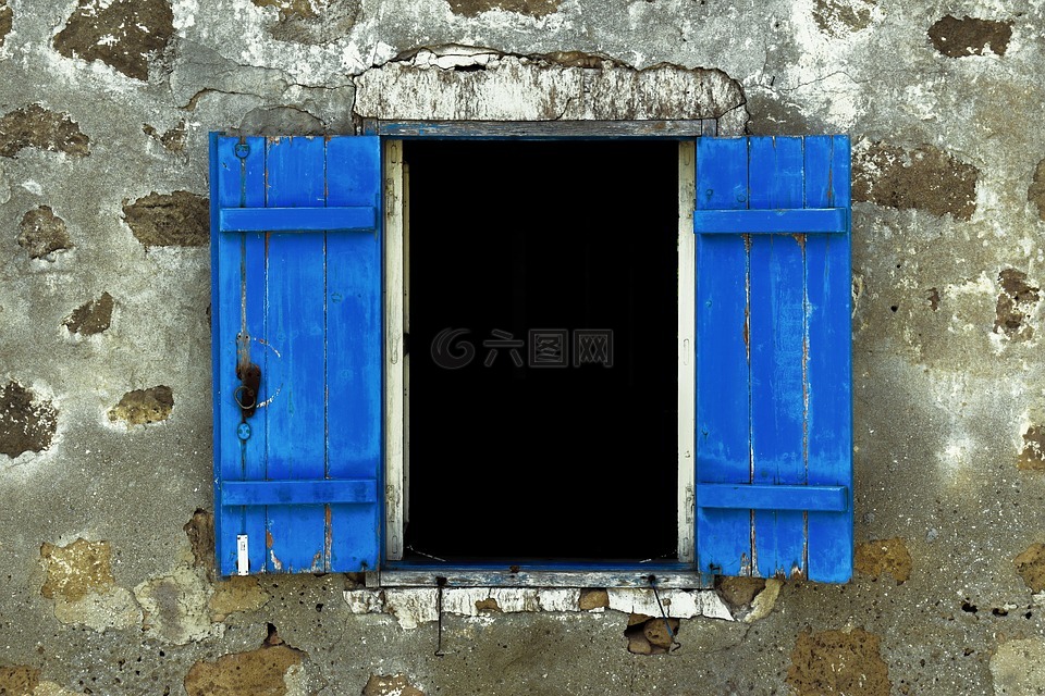 窗口,木,蓝色