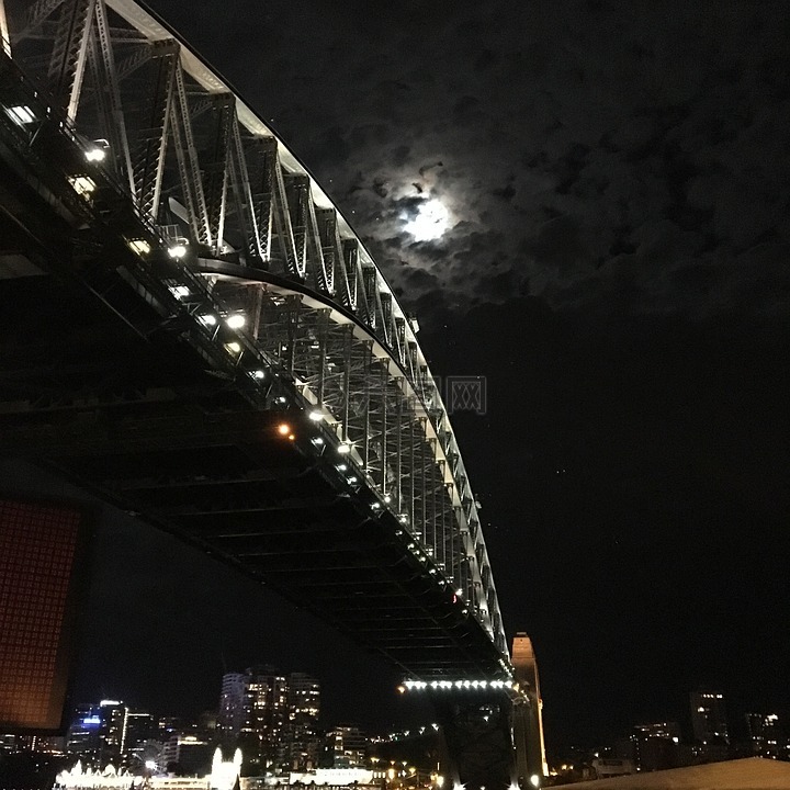 月亮,悉尼海港大桥,天际线
