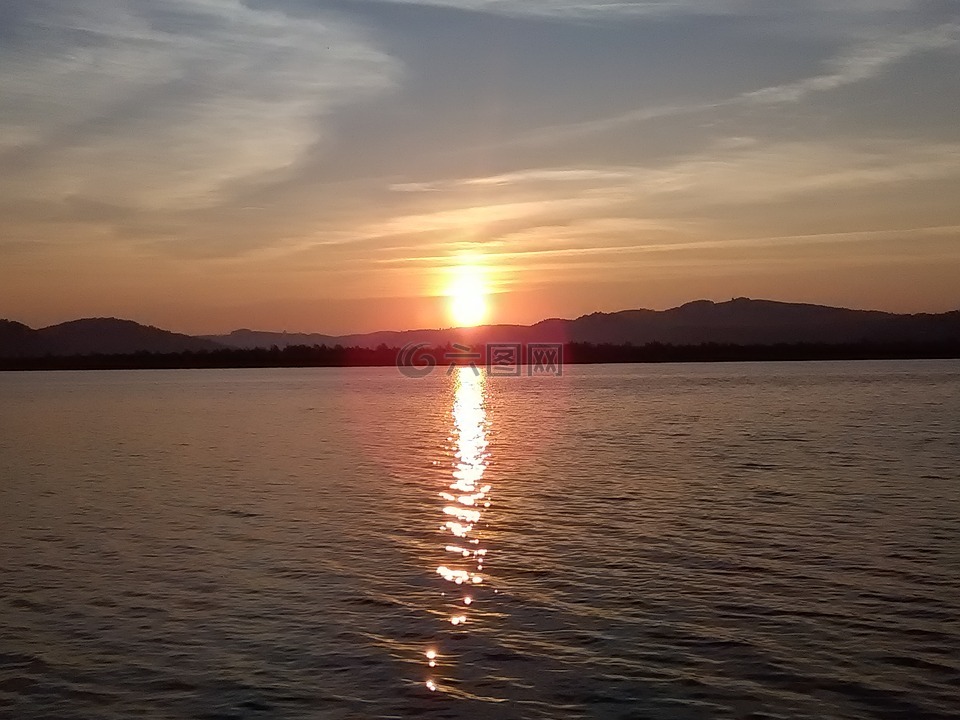 日出,湖,黎明
