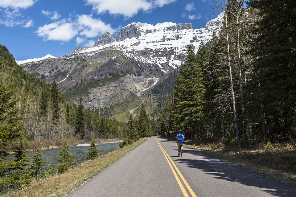 骑自行车,公路,冰川国家公园