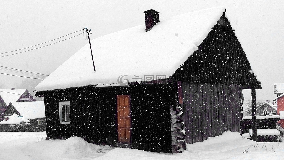 冬季,雪,房子