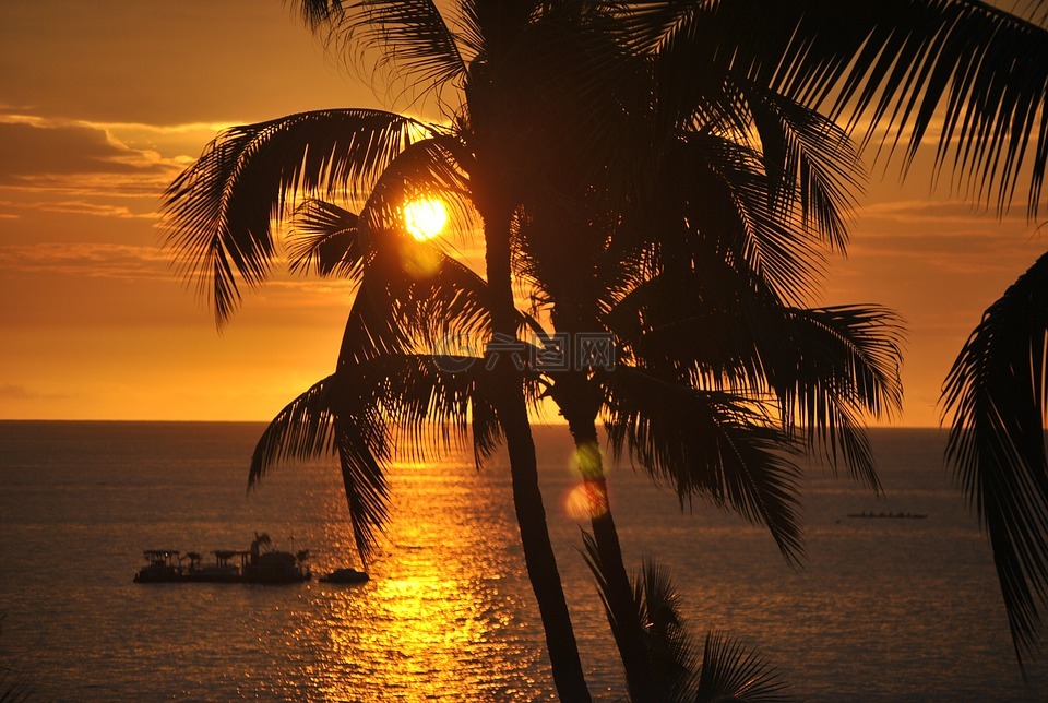 夏威夷,日落,海洋