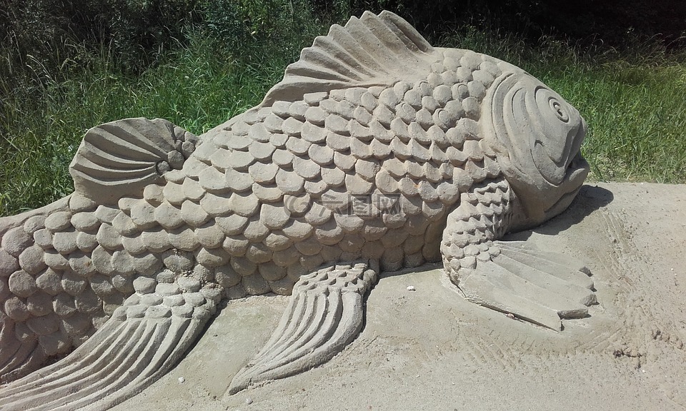 鱼,沙,雕像
