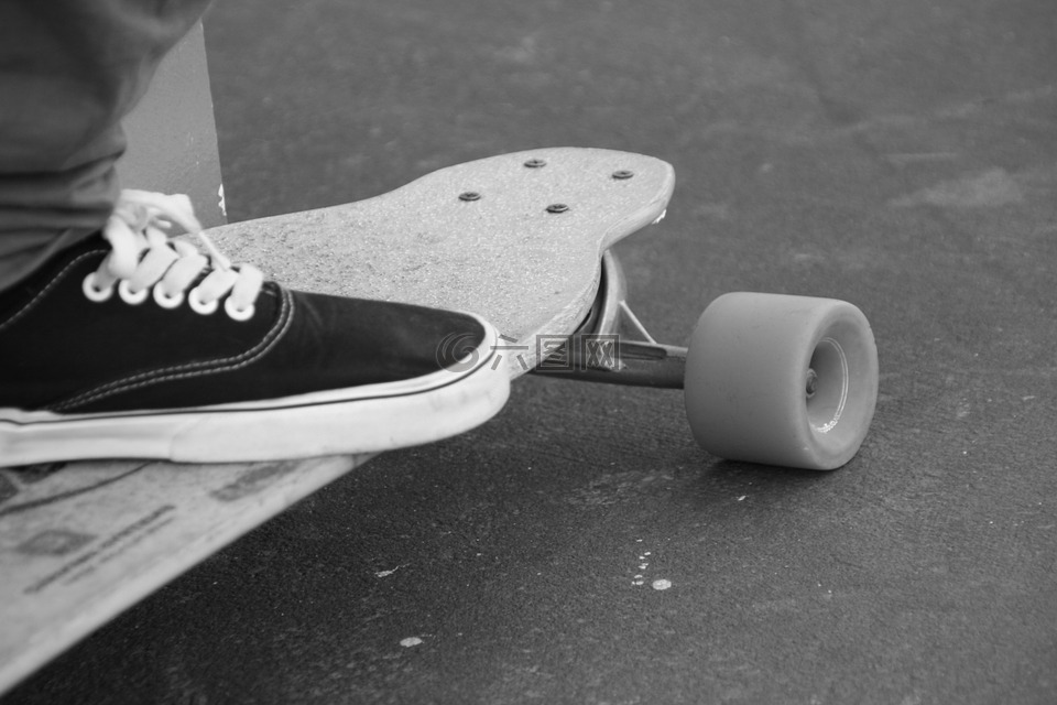 滑板,黑色和白色,表