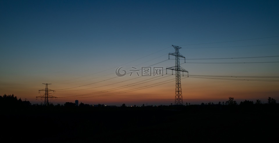 景观,日落,电线杆