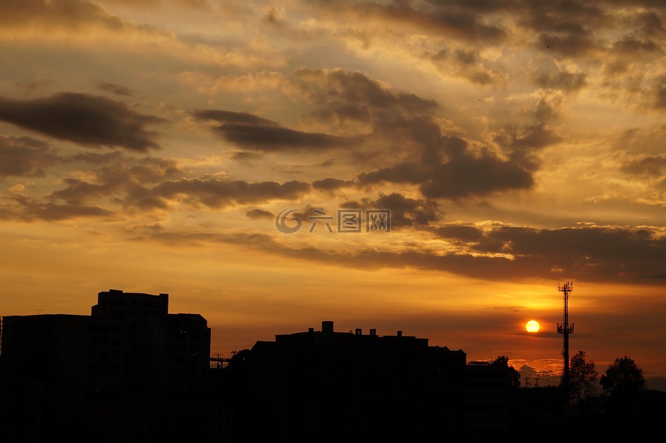 景观,马尼萨莱斯,日落